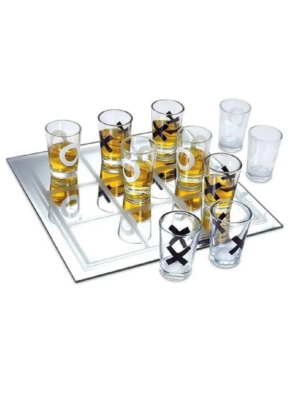Tic-Tac-Toe Shot Glass Set w/ Glass Board Clear NIB Drinking Game Set